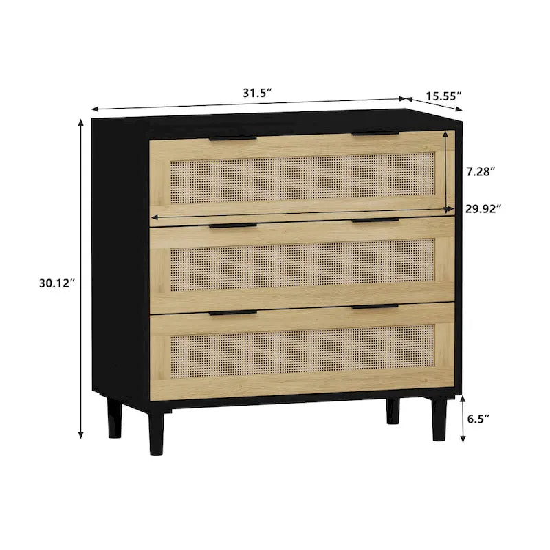 3-Drawers Rattan Storage Cabinet Rattan Drawer - N/A