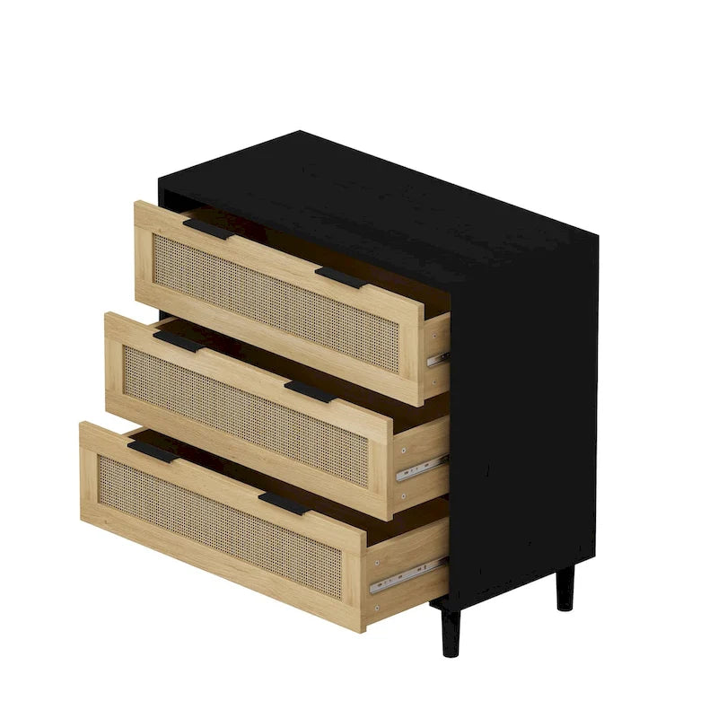 3-Drawers Rattan Storage Cabinet Rattan Drawer - N/A
