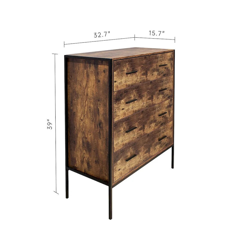 4 Drawer Dresser, Brown Wood Storage Cabinet Clothes Organizer