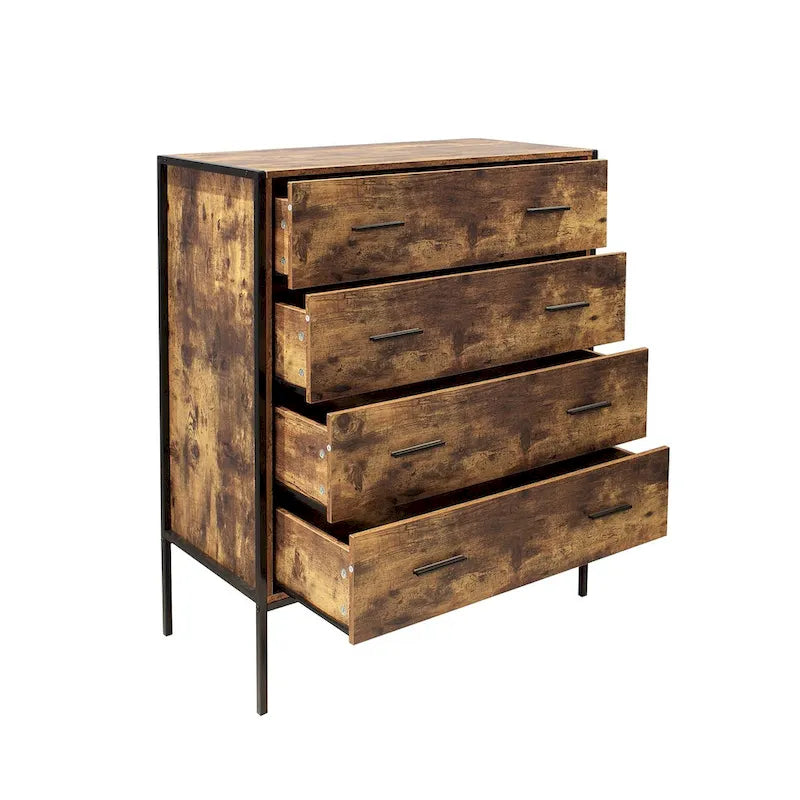 4 Drawer Dresser, Brown Wood Storage Cabinet Clothes Organizer