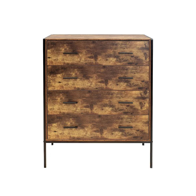 4 Drawer Dresser, Brown Wood Storage Cabinet Clothes Organizer