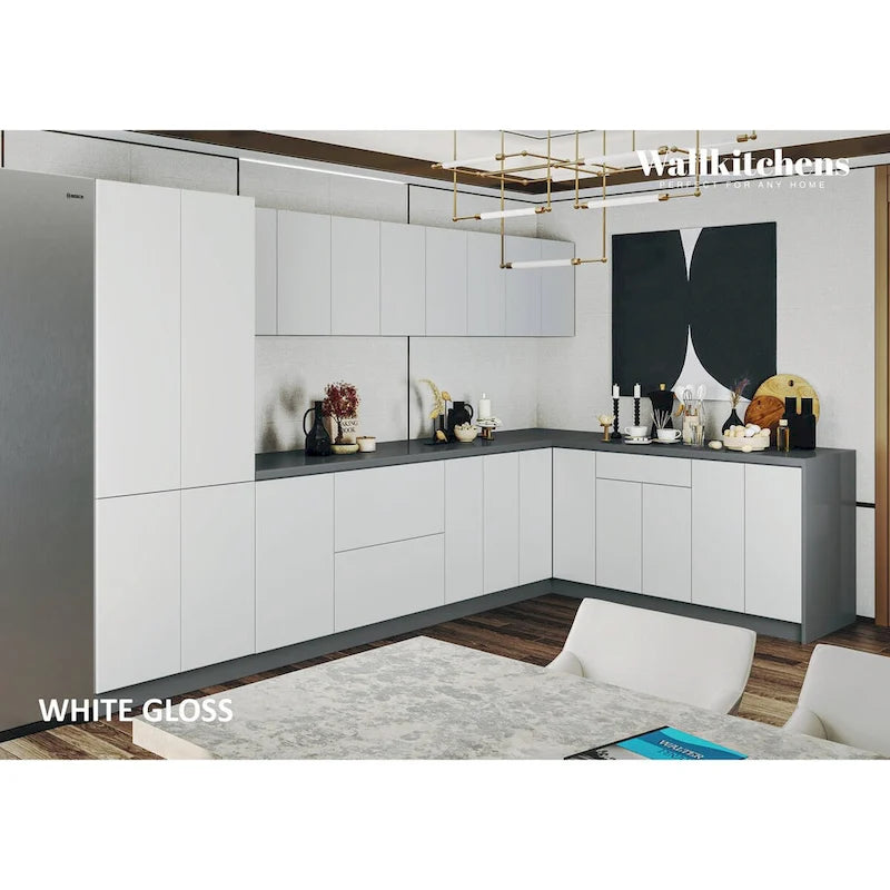 Collection Prestige de Cuisines, Couleur Blanc Brillant, Taille de la base 11 pieds de large - 138x85