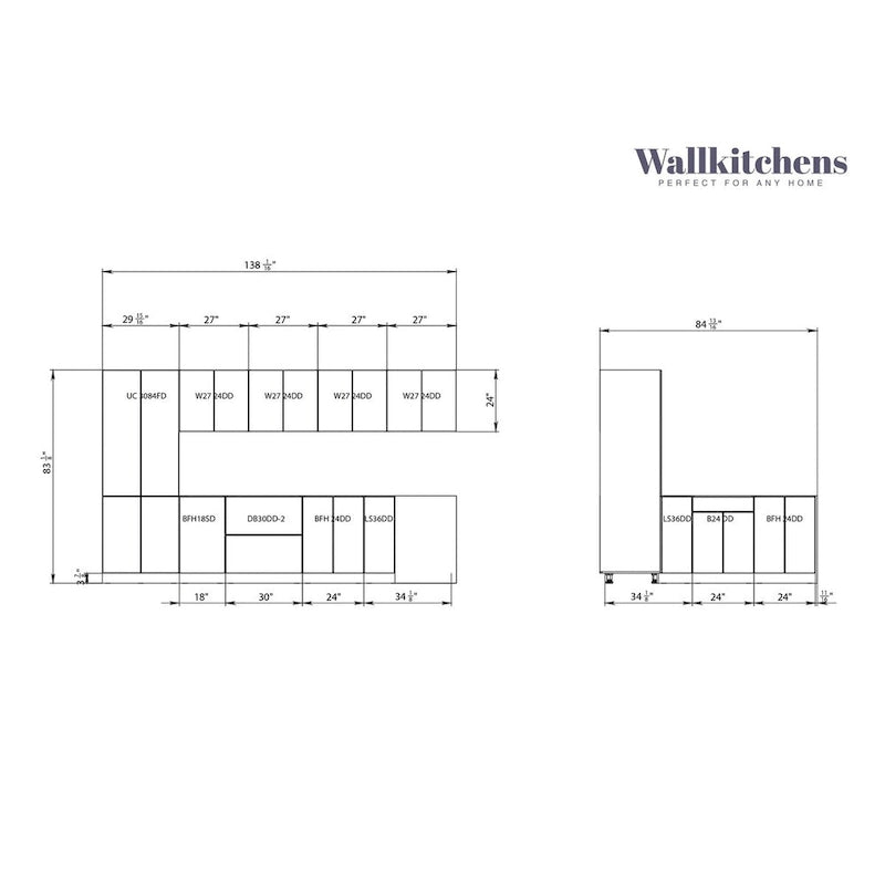 Kitchen Prestige Collection White Gloss Color Base Size 11Ft Wide - 138x85