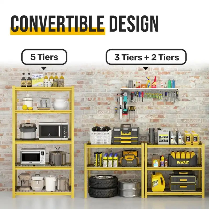 5-Tier Yellow Adjustable Metal Shelving Unit Heavy Duty Garage Storage
