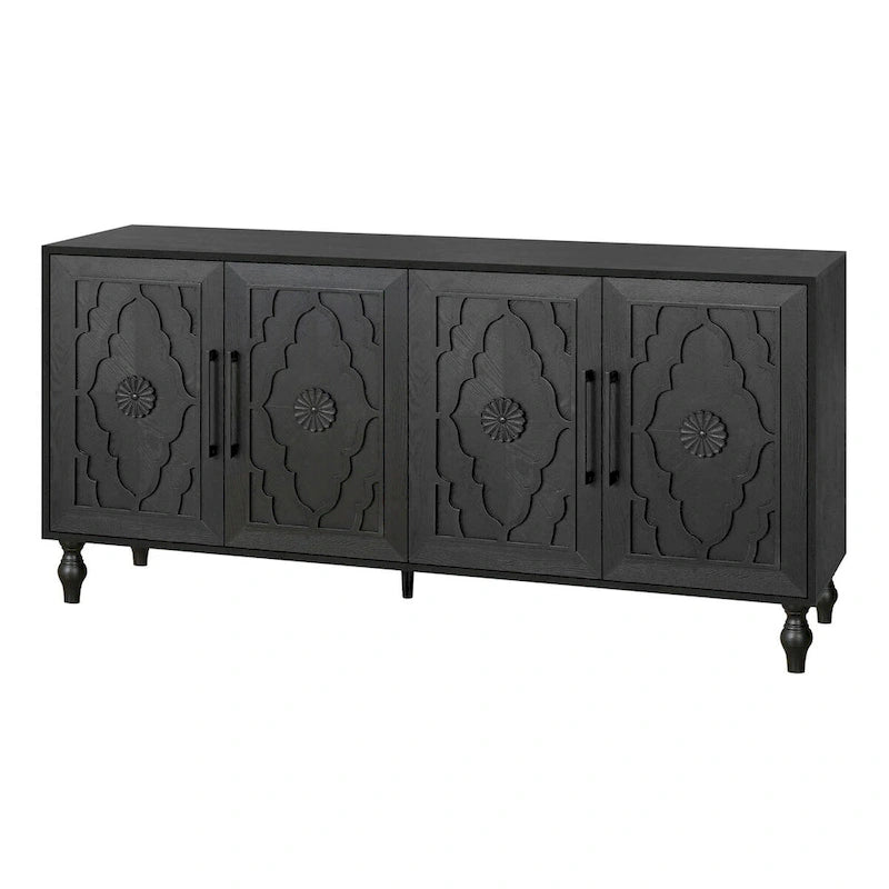 Carved Flower Door Large Storage Cabinet With Metal Handle
