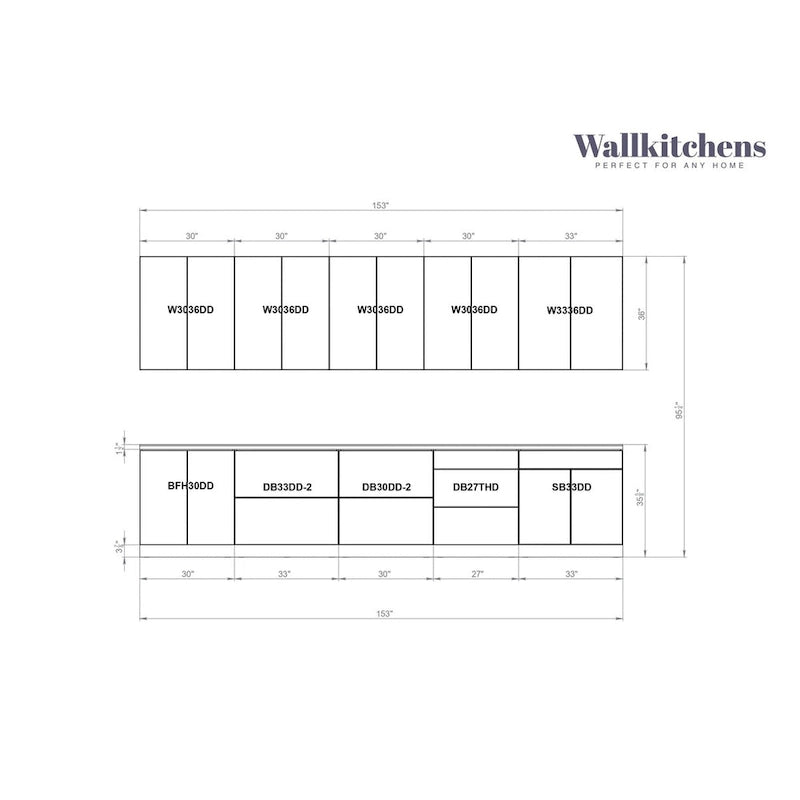 Kitchen Signature Collection Gray Color Base Size 13Ft Wide - 153x24