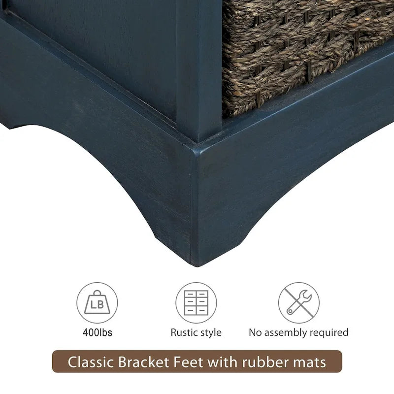 Meuble de rangement rustique avec deux tiroirs et quatre paniers en rotin classiques pour la salle à manger/l'entrée/le salon