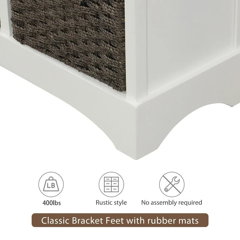Meuble de rangement rustique avec deux tiroirs et quatre paniers en rotin classiques pour la salle à manger/l'entrée/le salon
