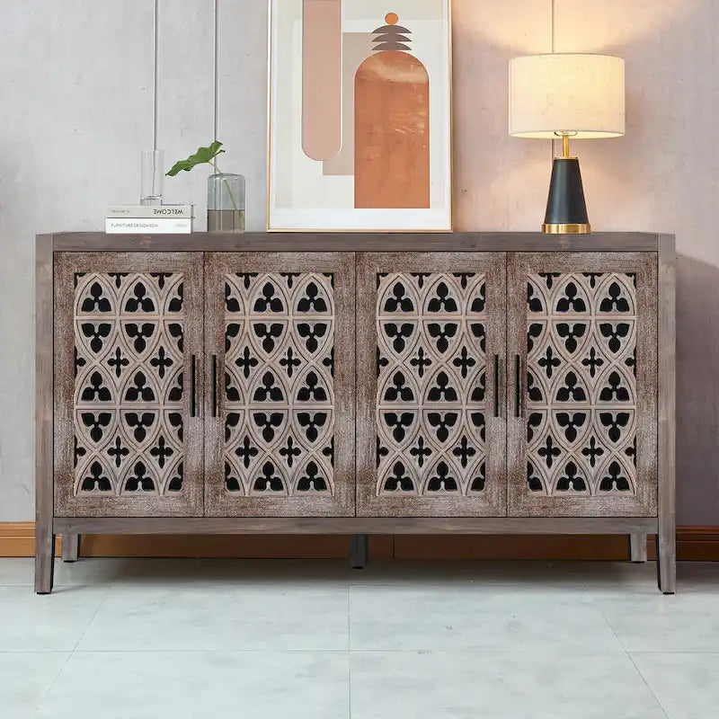 Hollow Four Door Antique Cabinet Sideboard Storage Cabinet