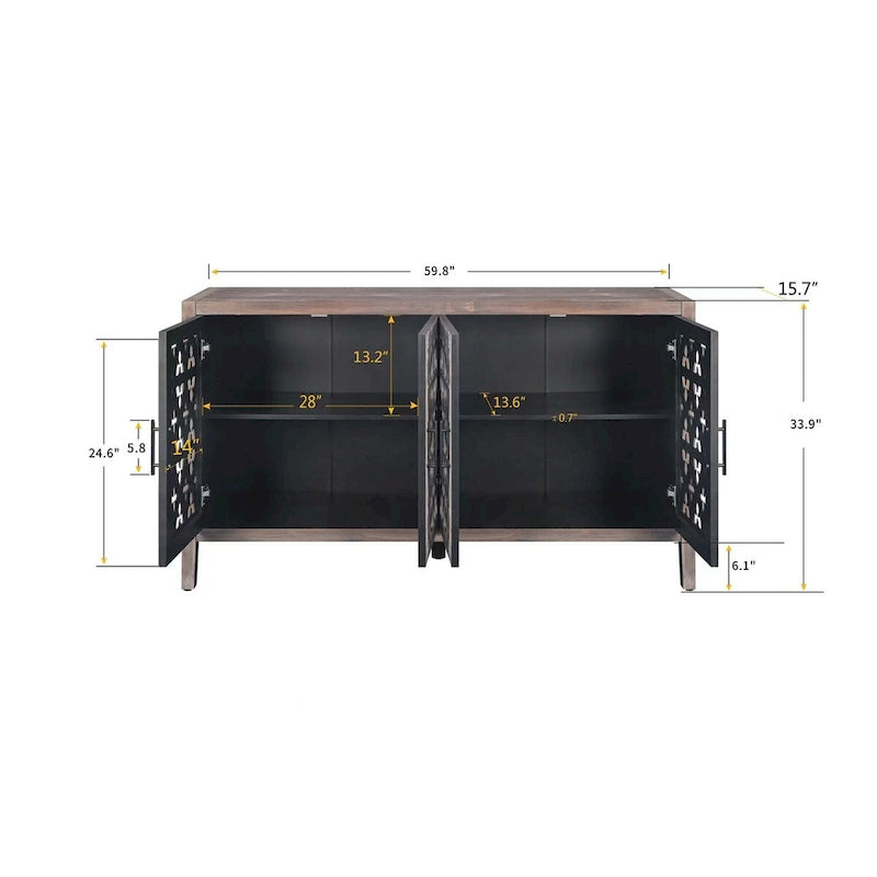 Hollow Four Door Antique Cabinet Sideboard Storage Cabinet