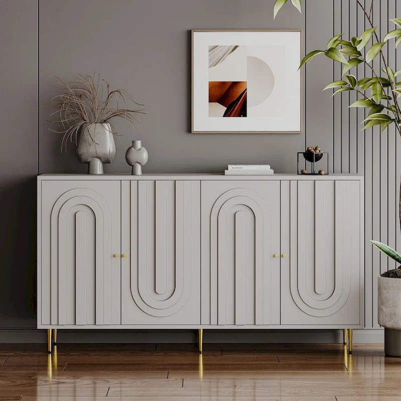 Modern Lacquered 4 Door Wooden Cabinet Sideboard Buffet