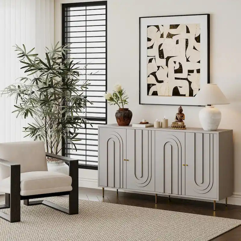 Modern Lacquered 4 Door Wooden Cabinet Sideboard Buffet
