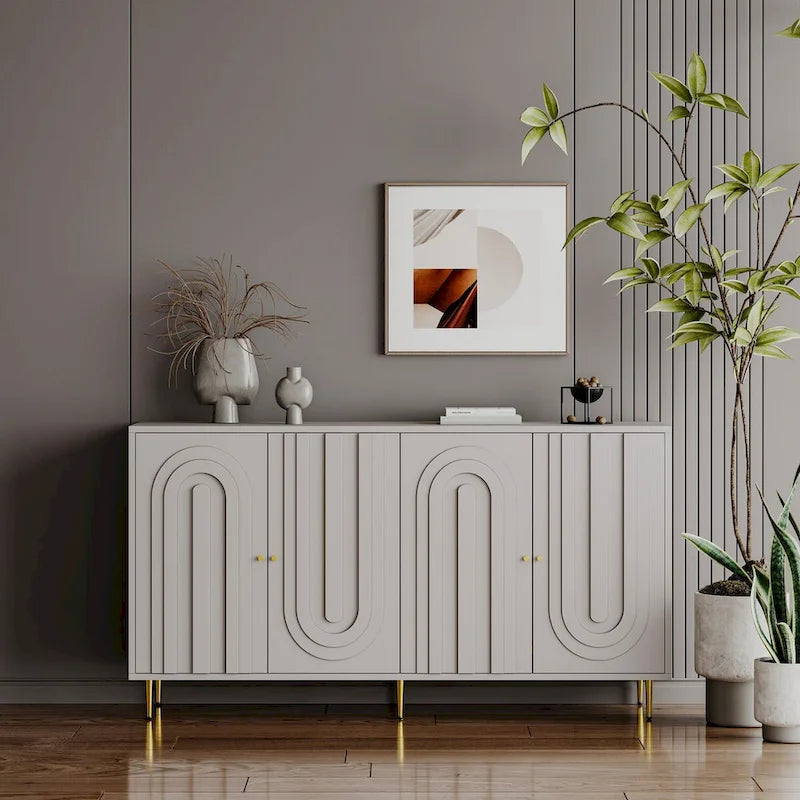 Modern Lacquered 4 Door Wooden Cabinet Sideboard Buffet