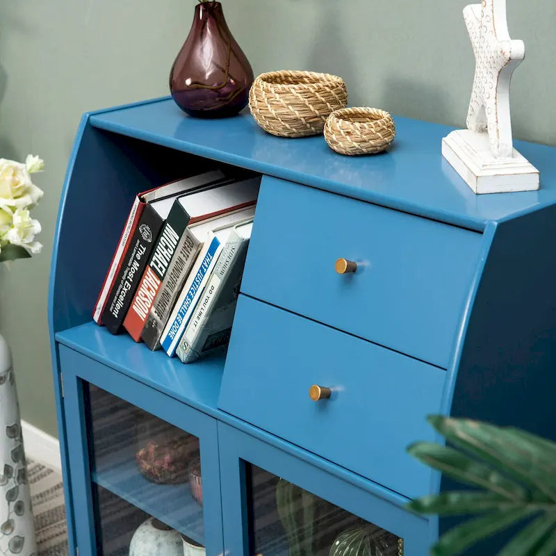 Blue Cabinet with Glass Doors Sideboard