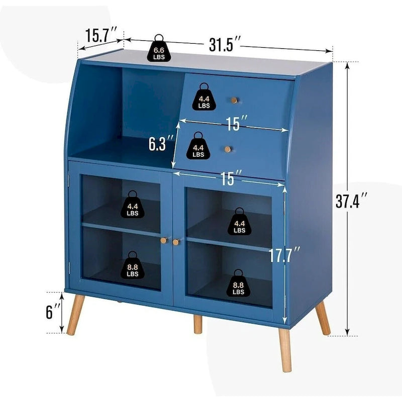 Blue Cabinet with Glass Doors Sideboard