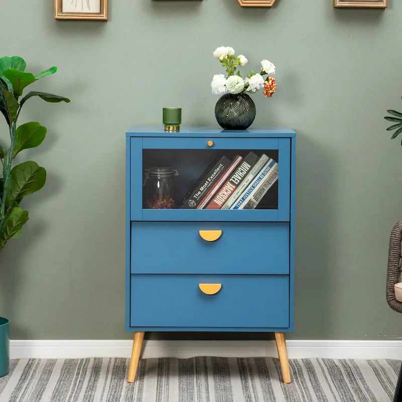 Blue Cabinet with Glass Doors Sideboard
