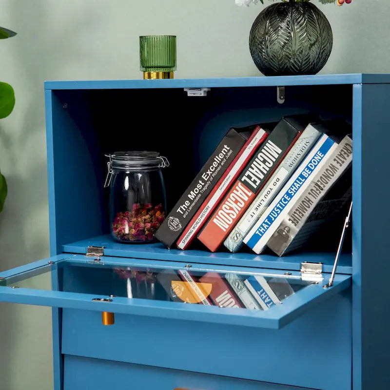 Blue Cabinet with Glass Doors Sideboard