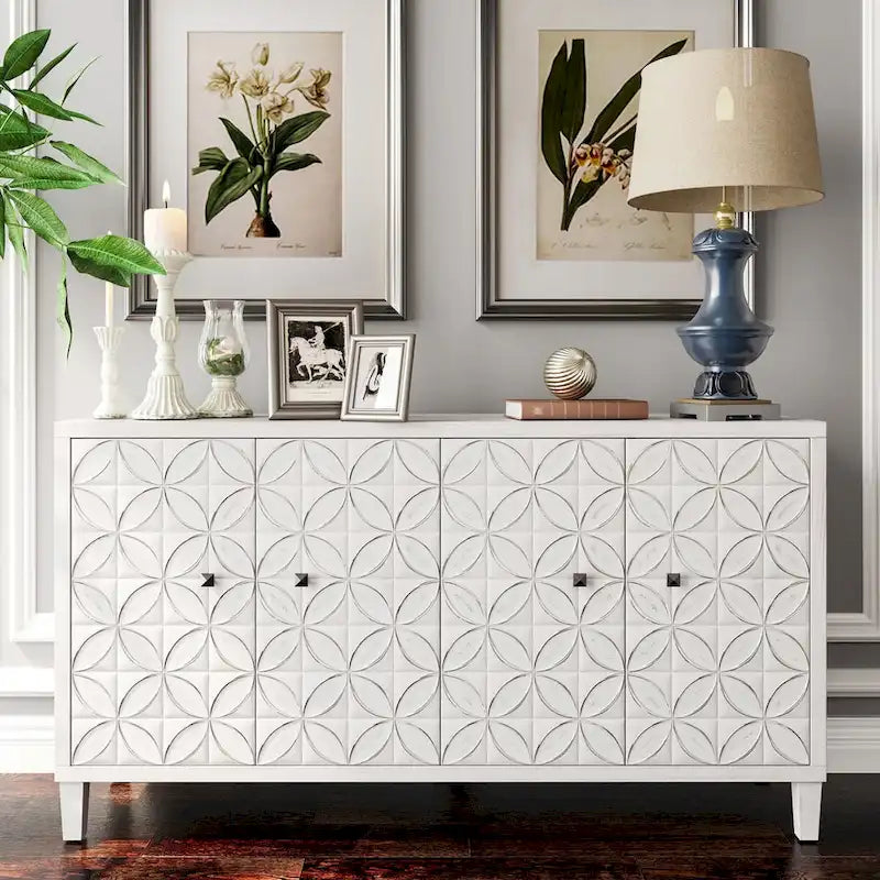 Wooden Cabinet Sideboard Buffet 4 Door Accent Cabinet