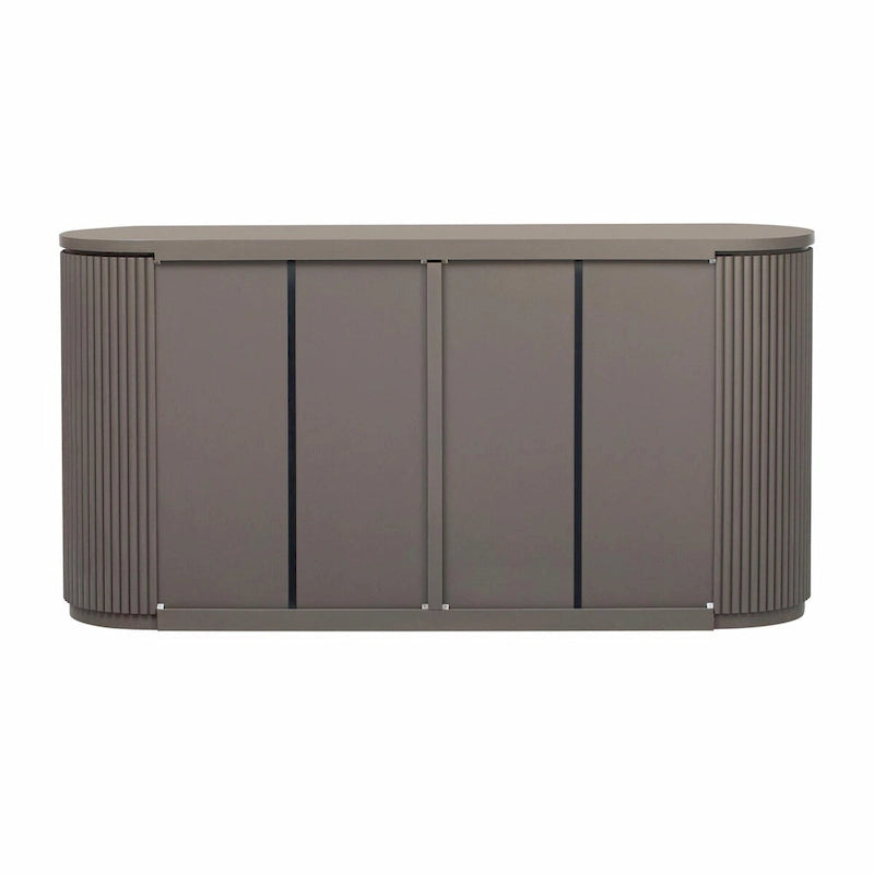 Armoire de rangement à portes rayées verticales avec poignées métalliques, étagères réglables