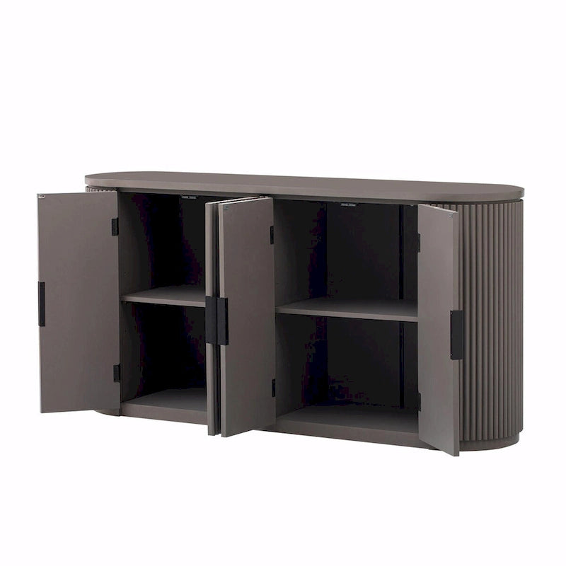 Armoire de rangement à portes rayées verticales avec poignées métalliques, étagères réglables