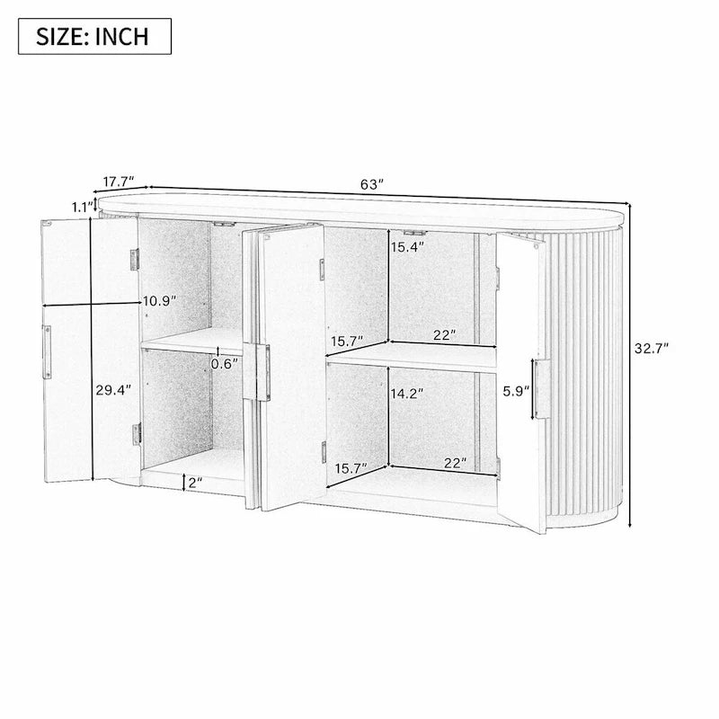 Armoire de rangement à portes rayées verticales avec poignées métalliques, étagères réglables