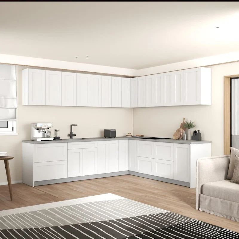 Collection Moderne de Cuisine Blanc Brillant Taille de Base 304x259cm de Large - 102x120
