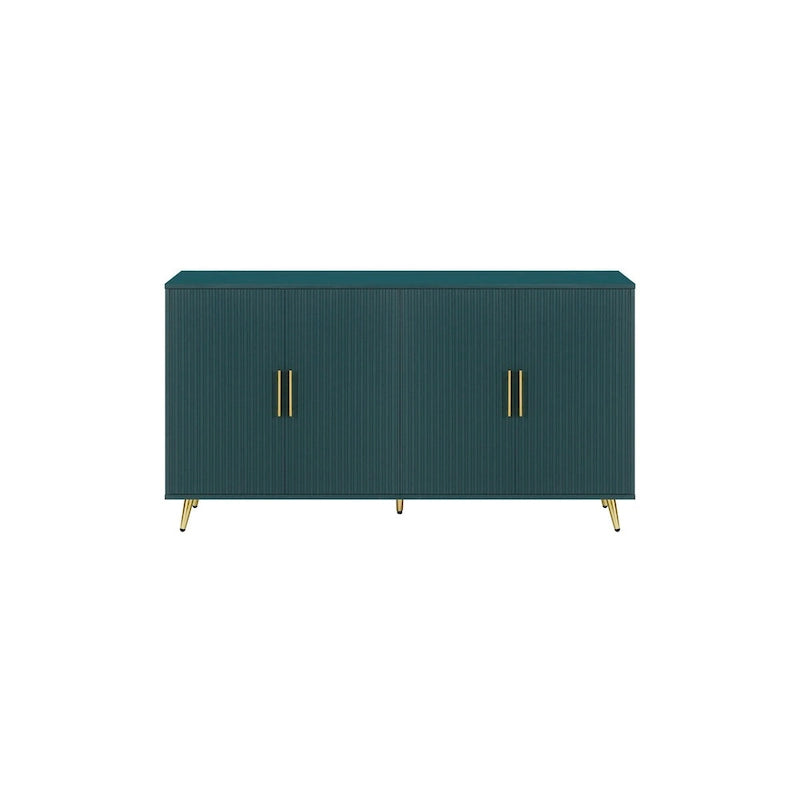 Meuble TV en bois avec armoire de rangement et étagères réglables, Console TV multimédia pour salon ou chambre (VERT)