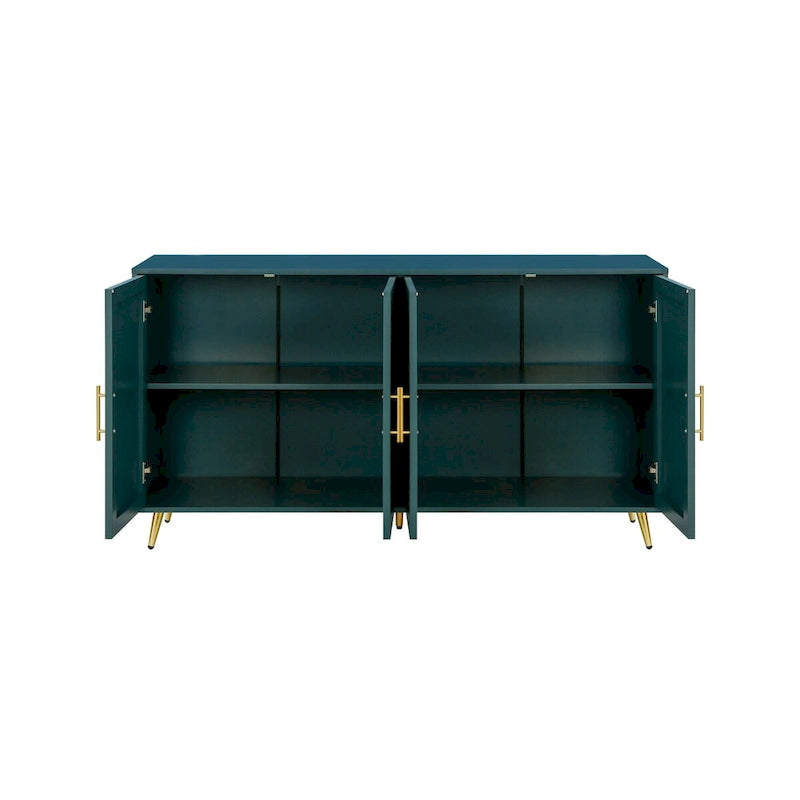 Meuble TV en bois avec armoire de rangement et étagères réglables, Console TV multimédia pour salon ou chambre (VERT)