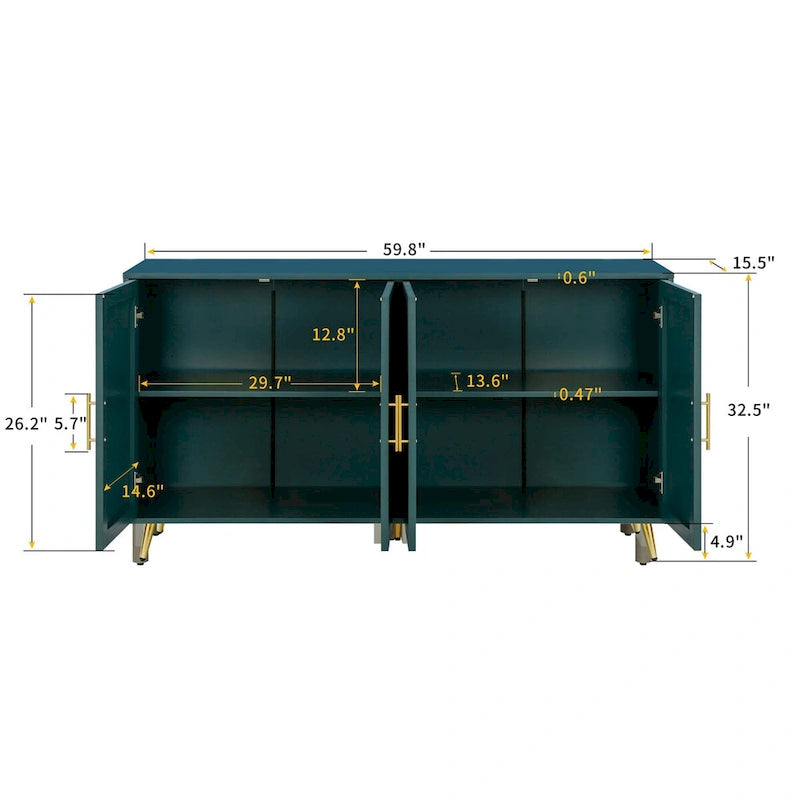 Meuble TV en bois avec armoire de rangement et étagères réglables, Console TV multimédia pour salon ou chambre (VERT)