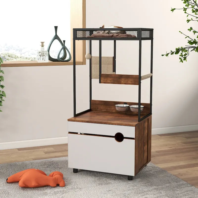 Cat Litter Box Enclosures with Cat Tree Tower, Cat Furniture ,Cat Cabinet