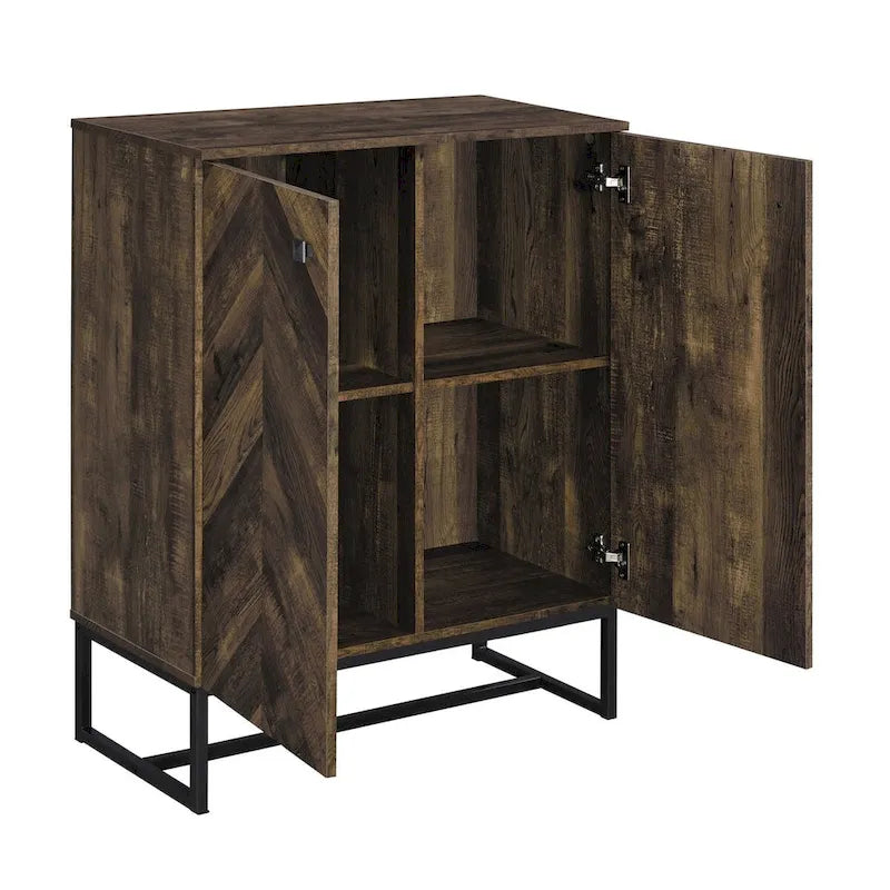 Akk 41 Inch 2 Door Accent Cabinet Console, Sled Legs, Chevron Wood Brown