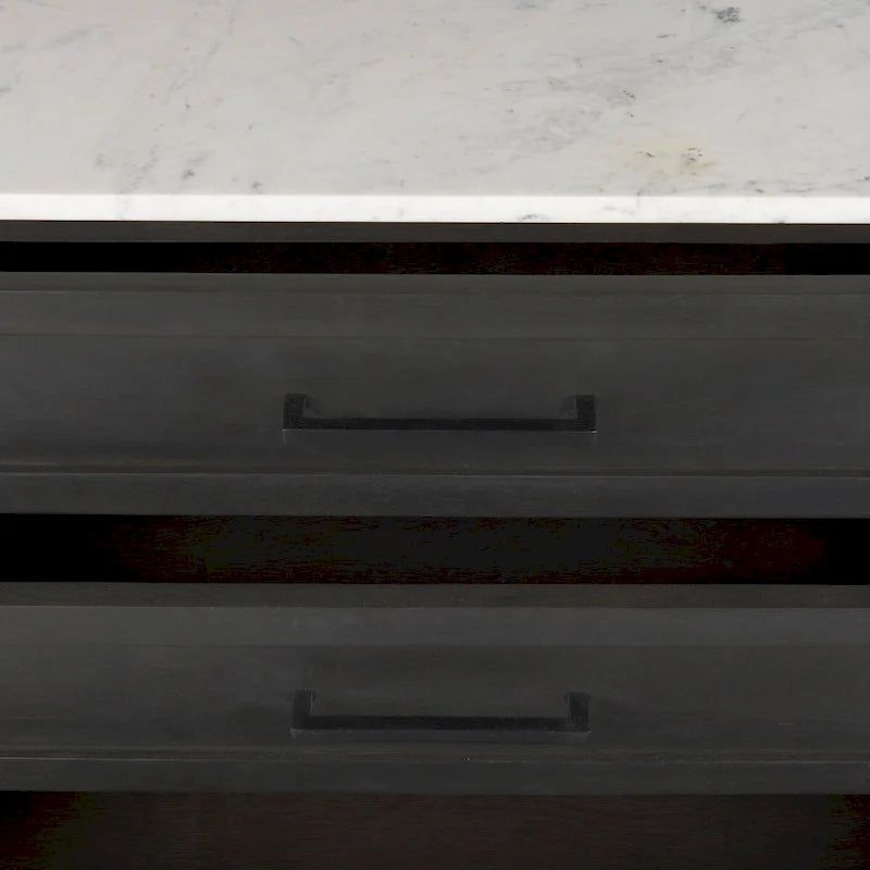 Divina Dark Brown Wood w/ White Marble Top and Black Metal Base Sideboard - 71.0L x 18.5W x 32.0H