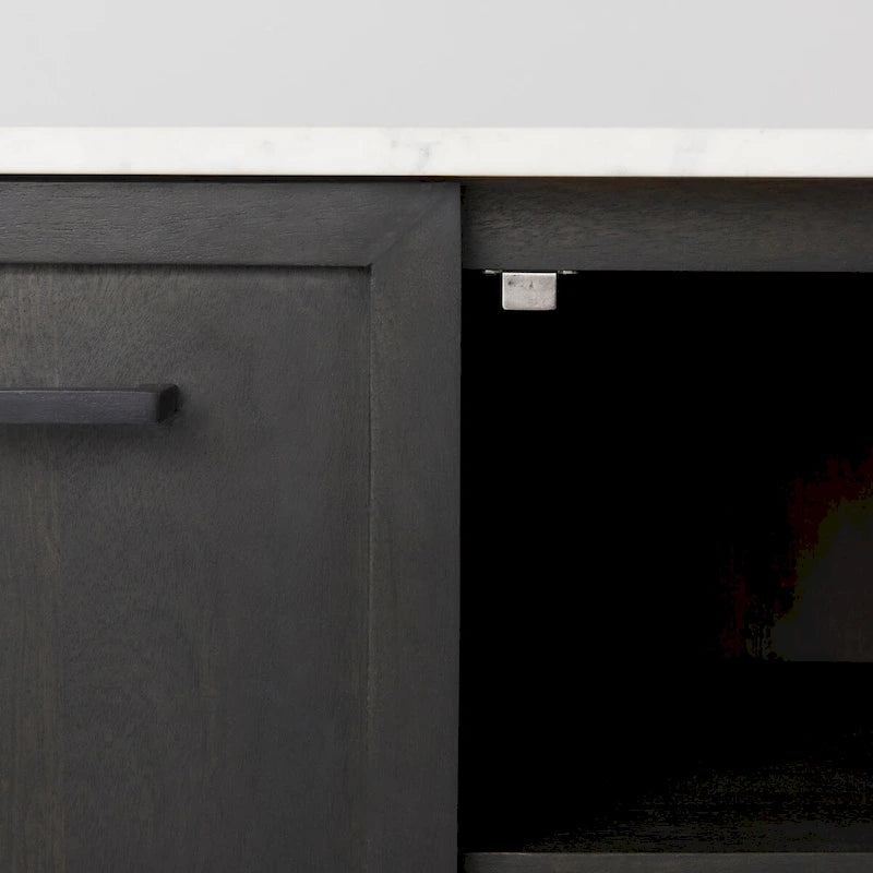 Divina Dark Brown Wood w/ White Marble Top and Black Metal Base Sideboard - 71.0L x 18.5W x 32.0H