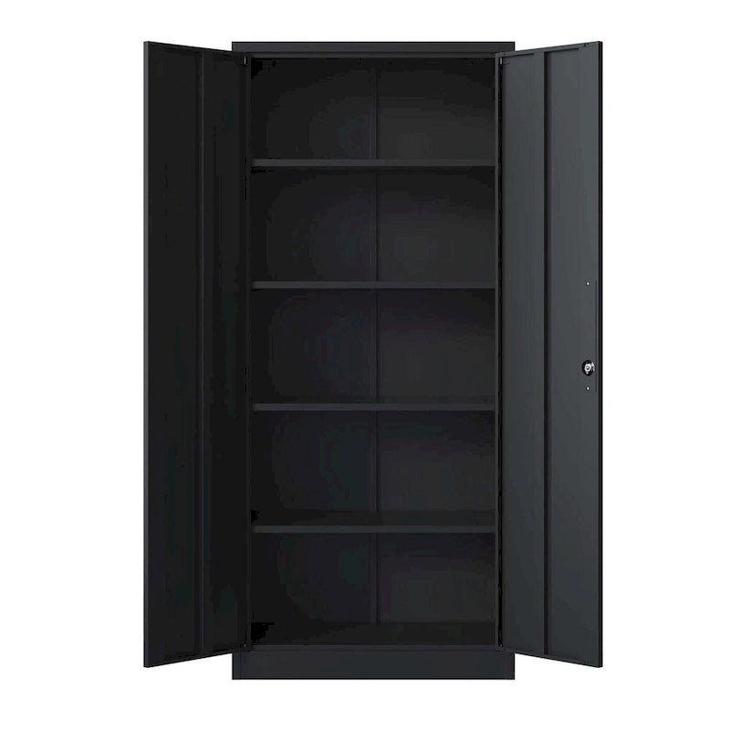 72H Metal Garage Storage Cabinet, Black Tool Steel Locking Cabinet with Doors and 4 Shelves