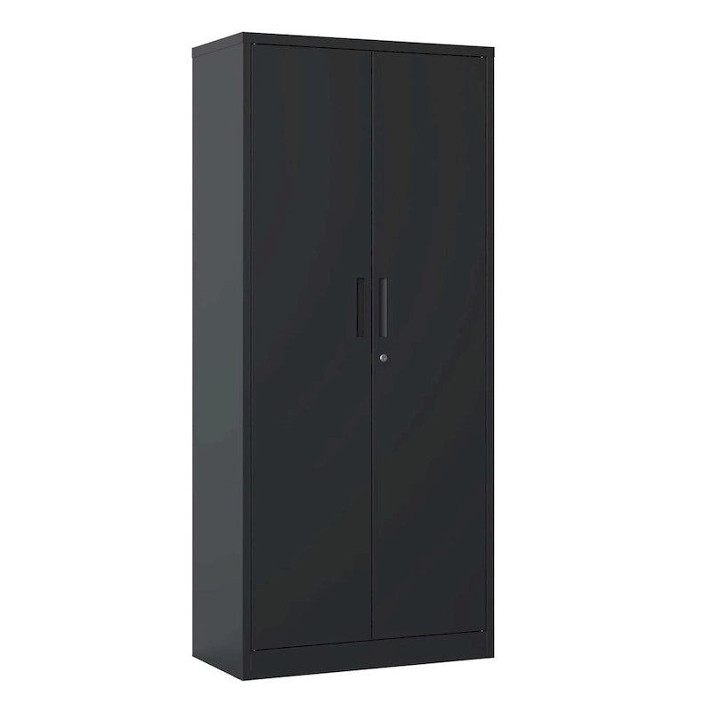 72H Metal Garage Storage Cabinet, Black Tool Steel Locking Cabinet with Doors and 4 Shelves