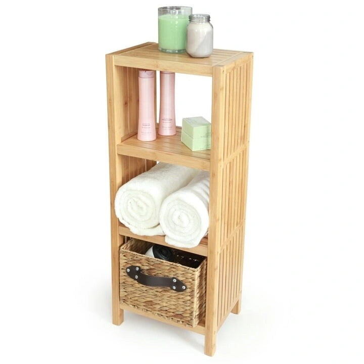Étagère de rangement autoportante 4 niveaux en bambou de luxe ToiletTree Products, Organisateur de salle de bain avec étagères de rangement