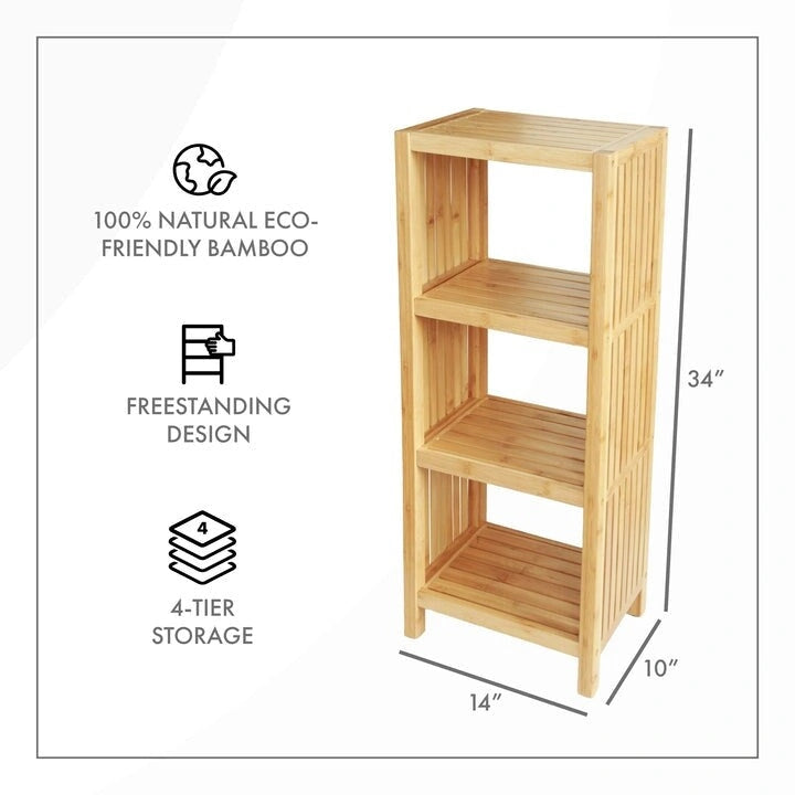Étagère de rangement autoportante 4 niveaux en bambou de luxe ToiletTree Products, Organisateur de salle de bain avec étagères de rangement