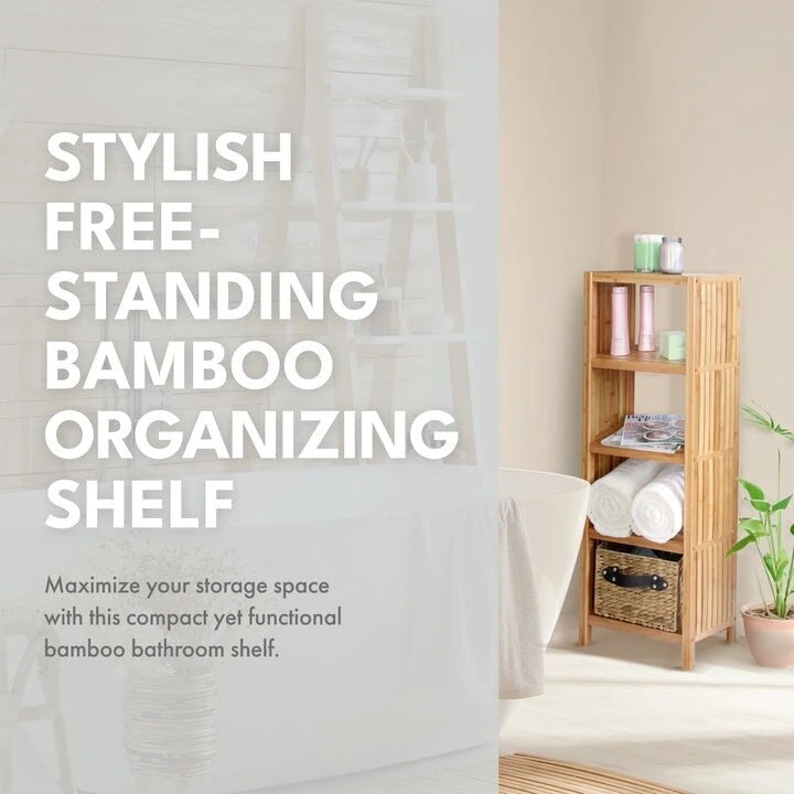 Étagère de rangement autoportante 4 niveaux en bambou de luxe ToiletTree Products, Organisateur de salle de bain avec étagères de rangement