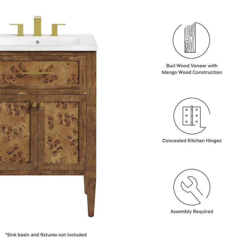 Elysian 24 Wood Bathroom Vanity Cabinet (Sink Basin Not Included)