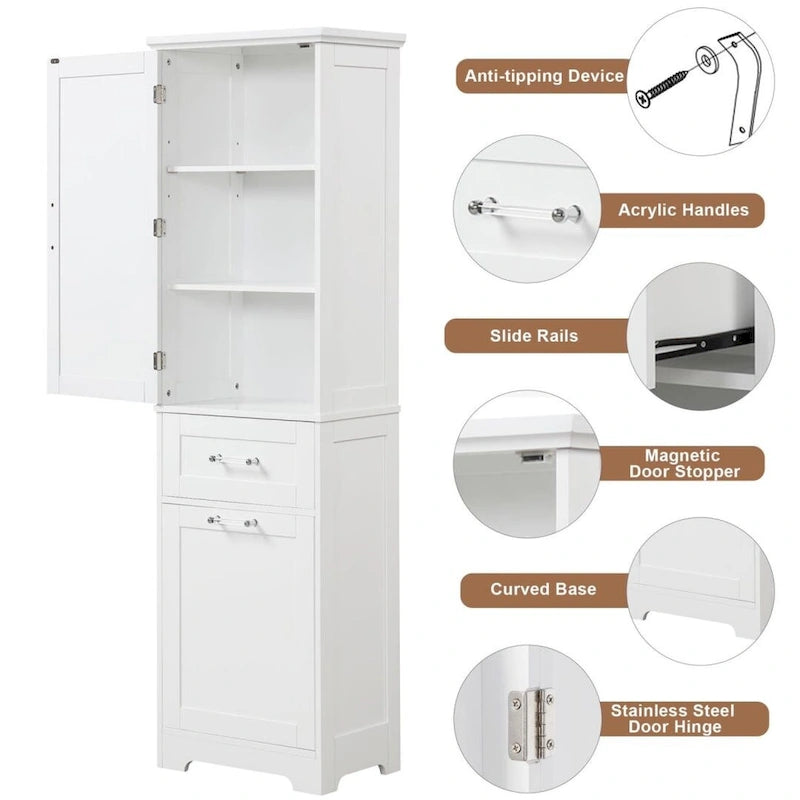 Meuble de Rangement Haut pour Salle de Bain avec Deux Tiroirs de Tailles Différentes et Étagère Réglable Meuble de Rangement Autoportant
