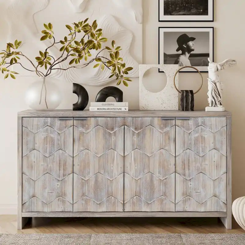 Farmhouse Style Wooden Sideboard Buffet Server Cabinet with Doors