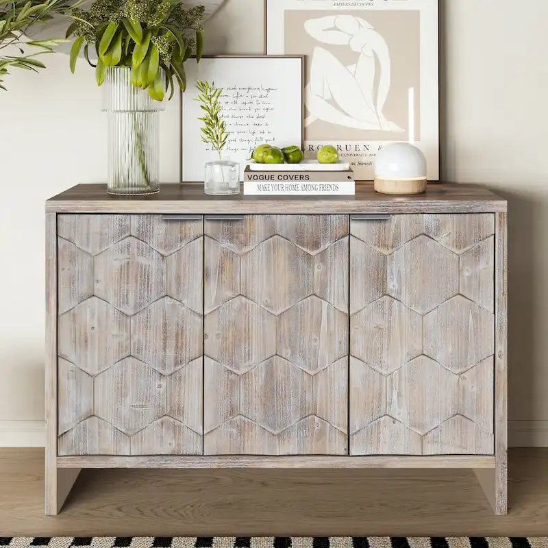 Farmhouse Style Wooden Sideboard Buffet Server Cabinet with Doors