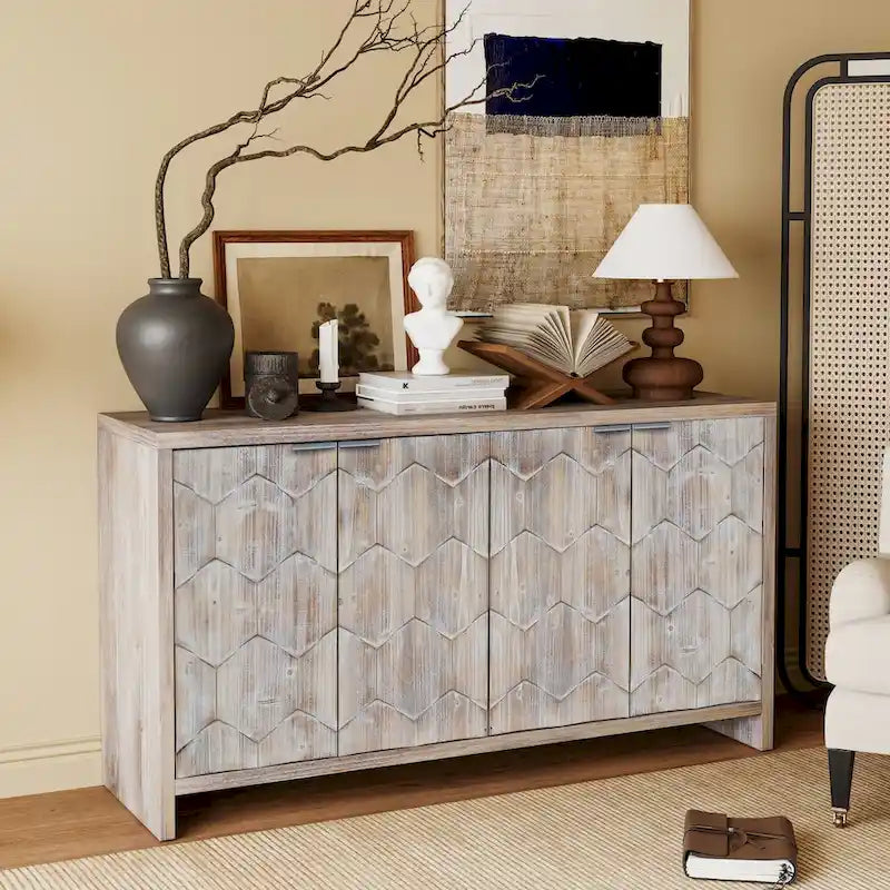 Farmhouse Style Wooden Sideboard Buffet Server Cabinet with Doors