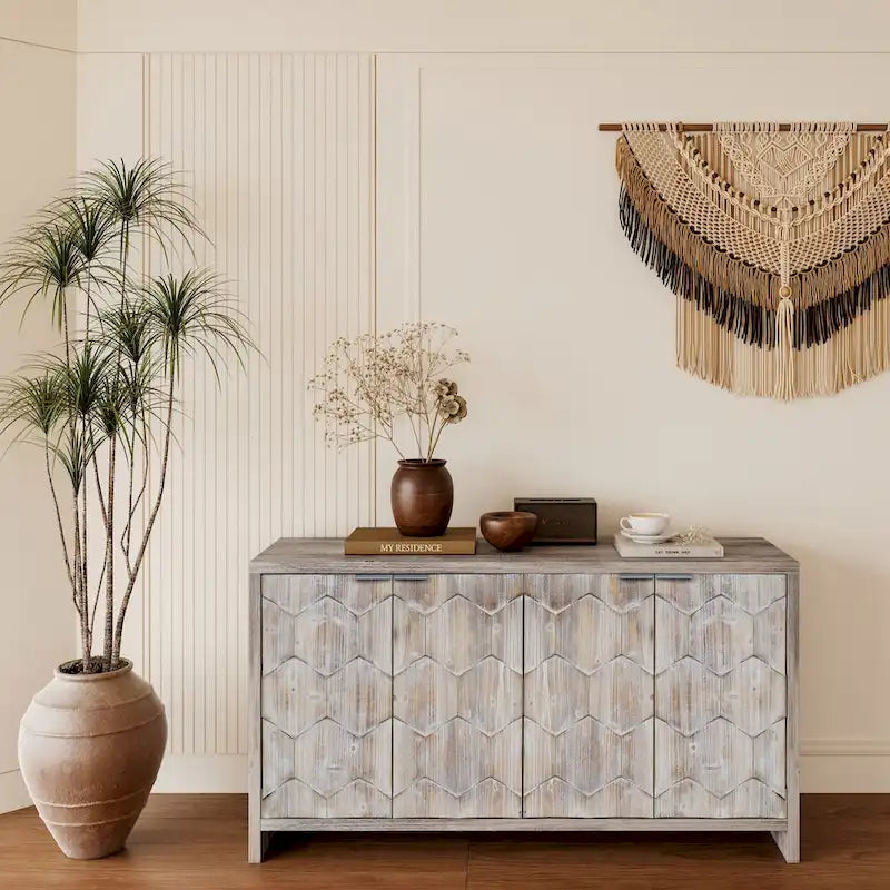 Farmhouse Style Wooden Sideboard Buffet Server Cabinet with Doors