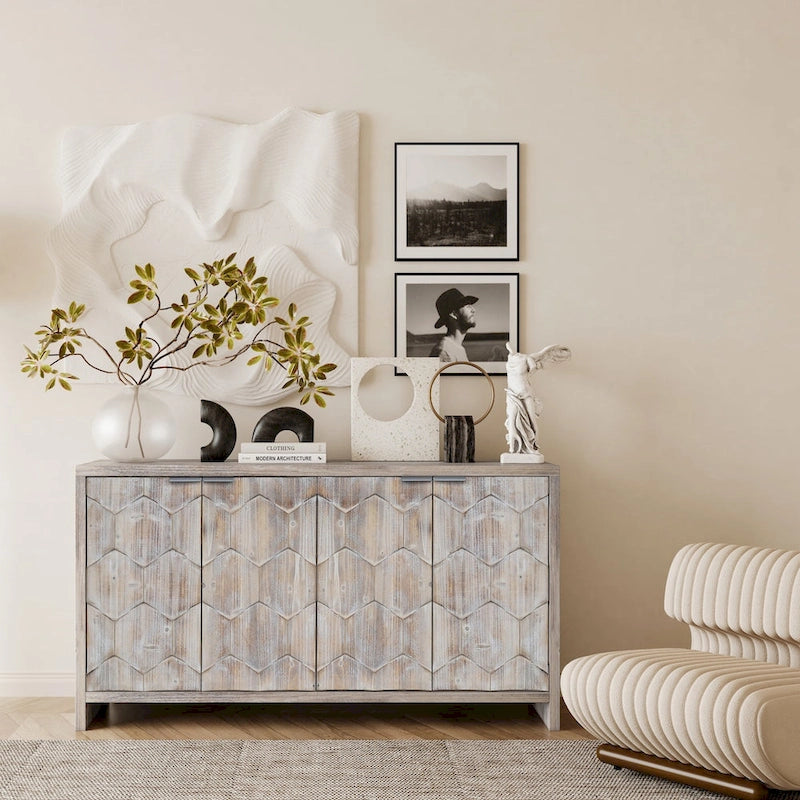 Farmhouse Style Wooden Sideboard Buffet Server Cabinet with Doors
