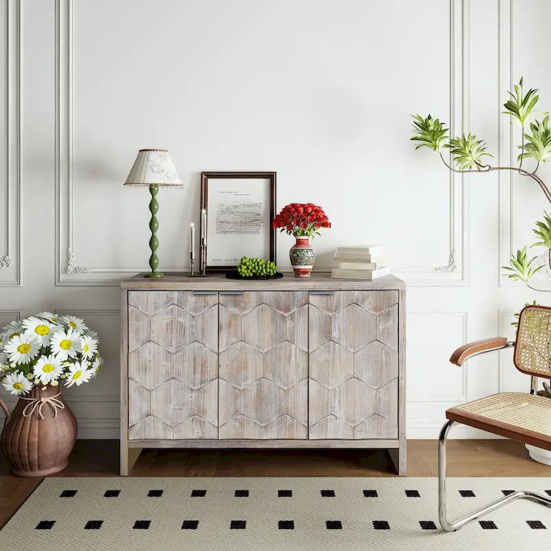 Farmhouse Style Wooden Sideboard Buffet Server Cabinet with Doors
