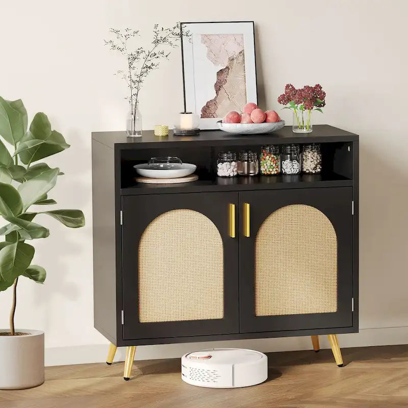 Moasis Rattan 2-Door Buffet Sideboard Cabinet with Adjustable Shelves