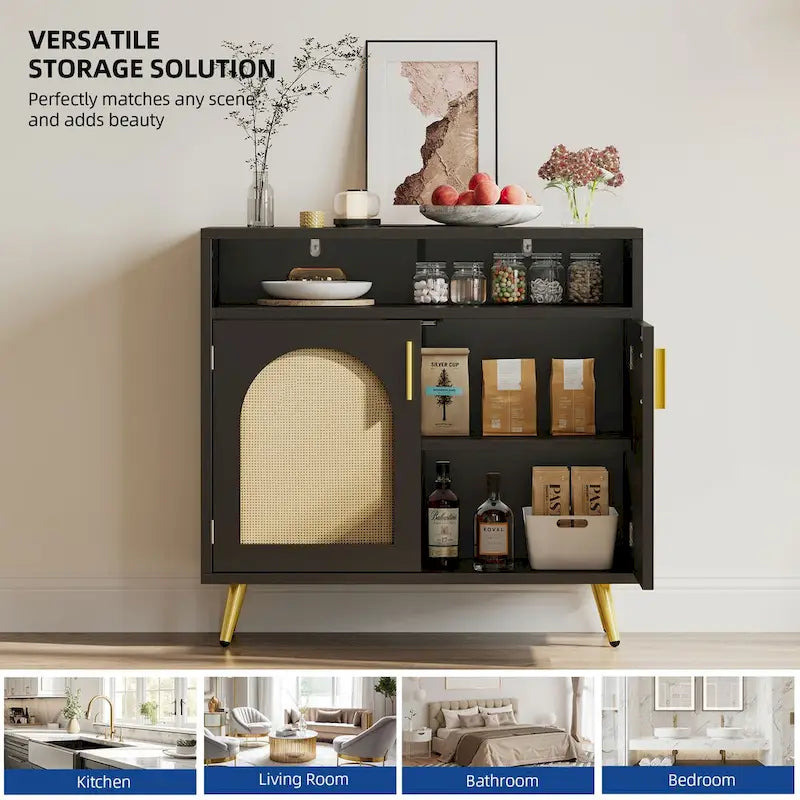 Moasis Rattan 2-Door Buffet Sideboard Cabinet with Adjustable Shelves