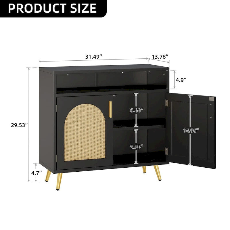 Moasis Rattan 2-Door Buffet Sideboard Cabinet with Adjustable Shelves