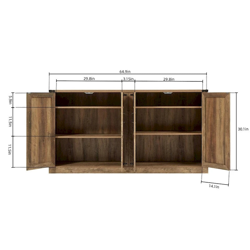 65-Inch Rustic Faux Rattan Sideboard,Barn Door Rustic Style Sideboard